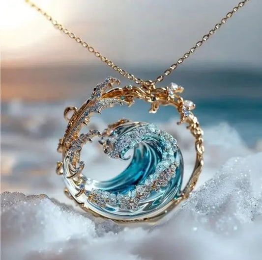 Azzurra | Collar con onda azul dorada