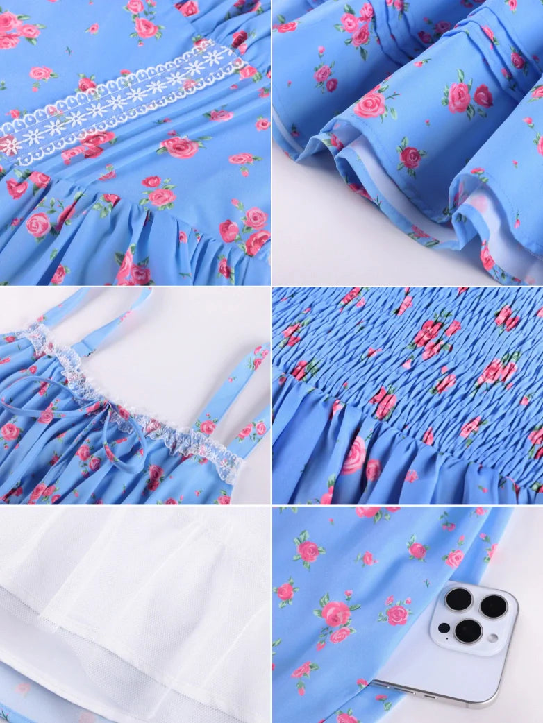 Victorian Puffy Corset Dress Sundress with Pockets