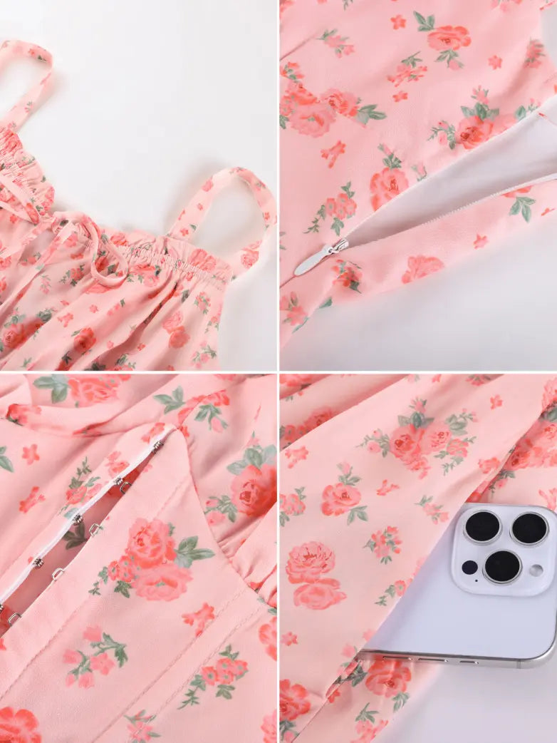 Victorian Floral Spring Corset Dress with Pockets
