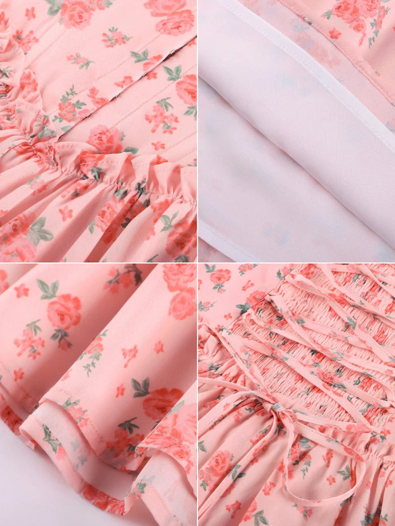 Victorian Floral Spring Corset Dress with Pockets