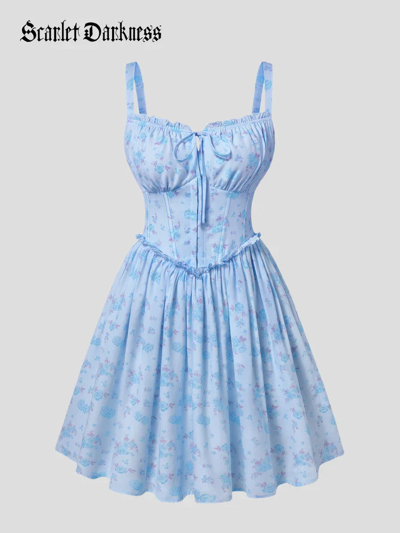 Victorian Floral Spring Corset Dress with Pockets