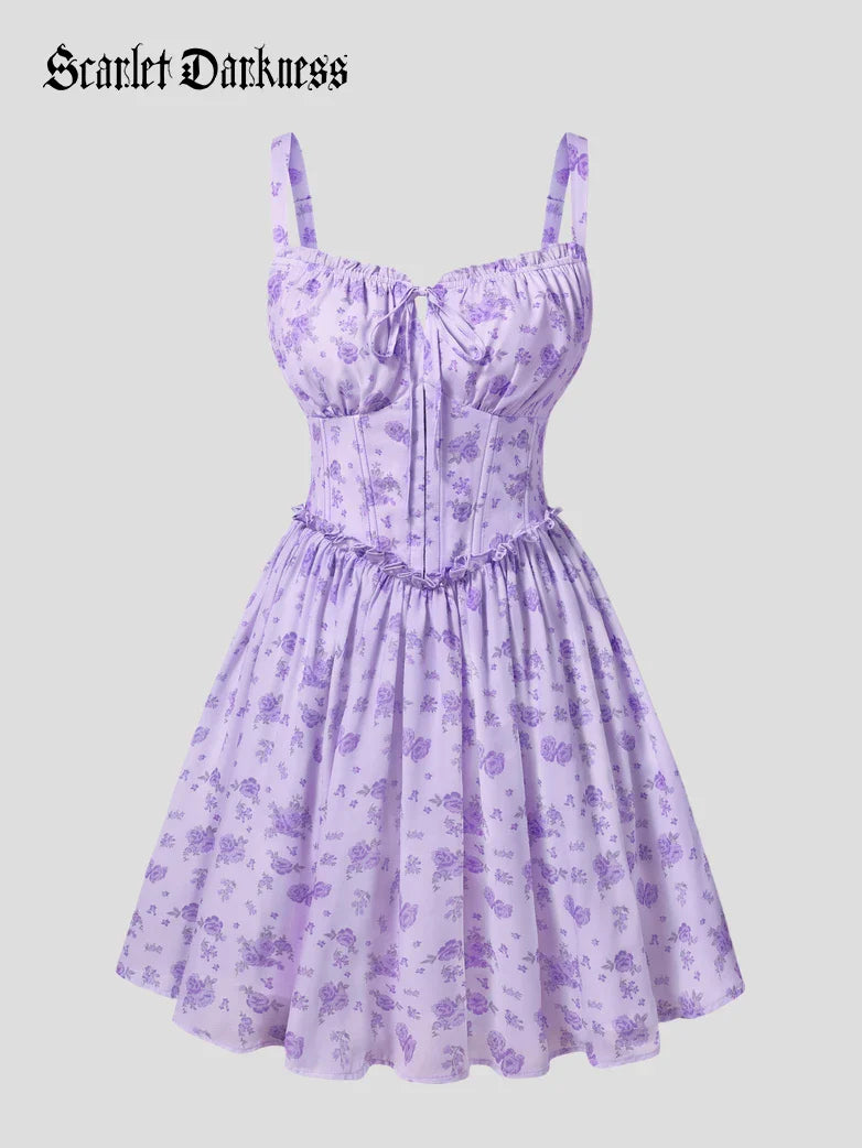 Victorian Floral Spring Corset Dress with Pockets