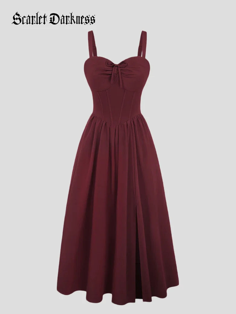 Victorian Slit Corset Party Dress with Pockets