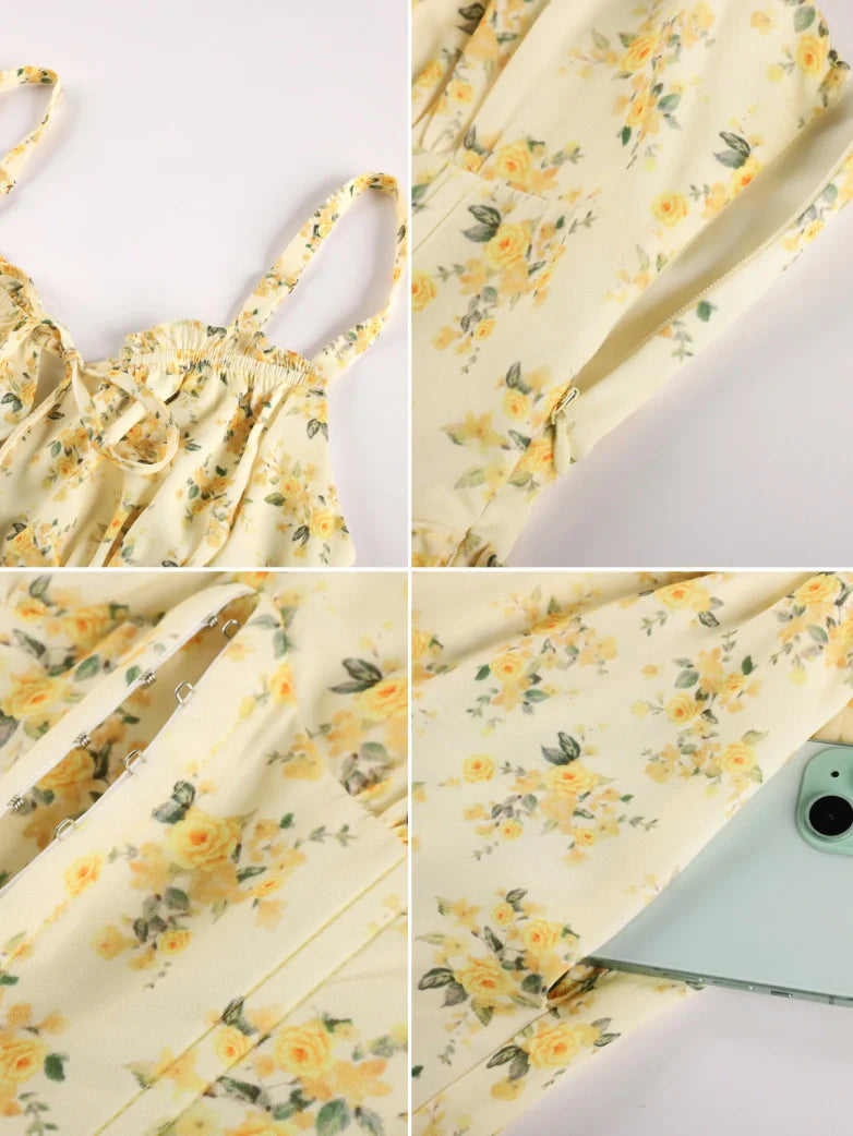 Victorian Floral Spring Corset Dress with Pockets