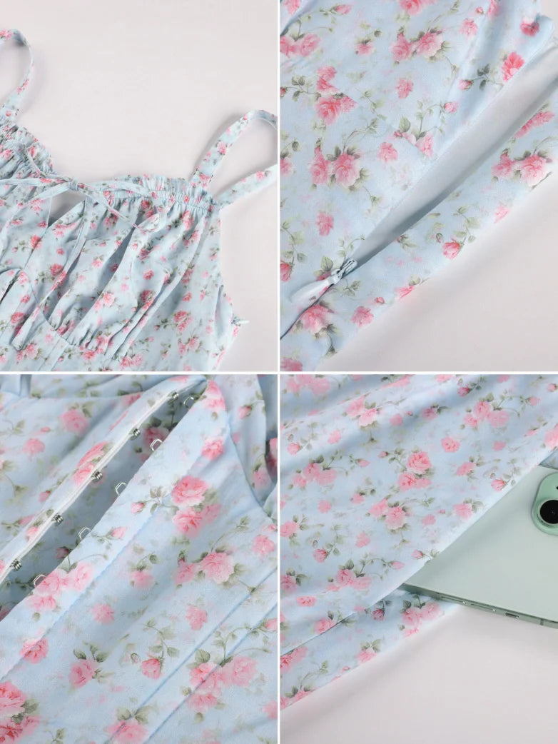 Victorian Floral Spring Corset Dress with Pockets