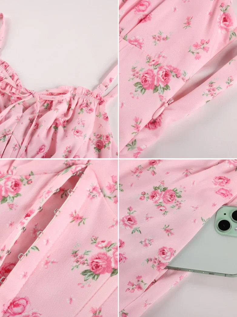 Victorian Floral Spring Corset Dress with Pockets