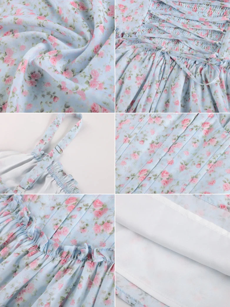 Victorian Floral Spring Corset Dress with Pockets
