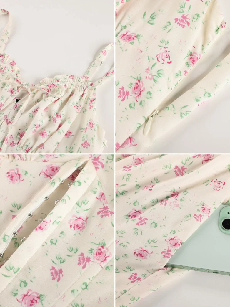 Victorian Floral Spring Corset Dress with Pockets