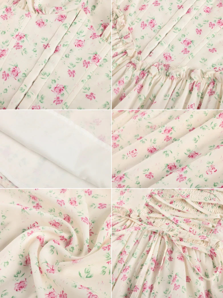 Victorian Floral Spring Corset Dress with Pockets