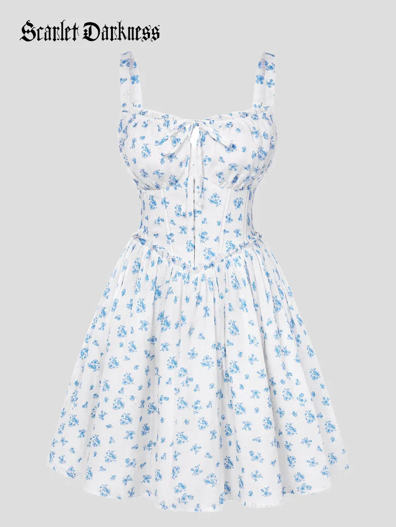 Victorian Floral Spring Corset Dress with Pockets