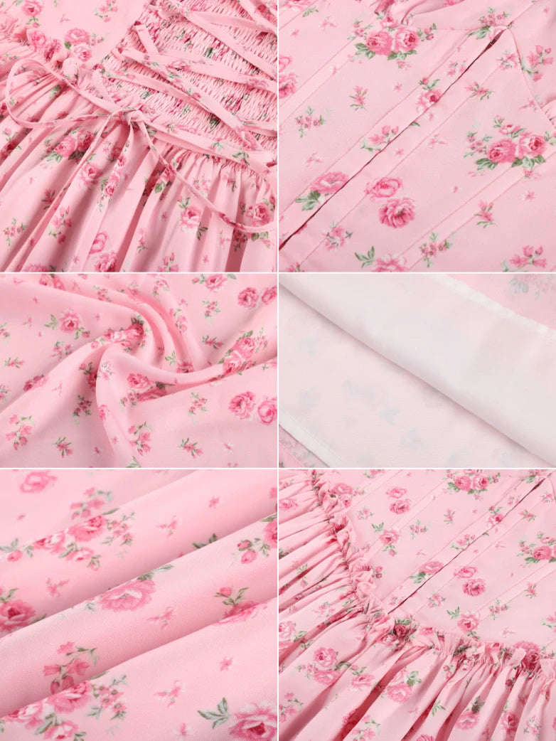 Victorian Floral Spring Corset Dress with Pockets