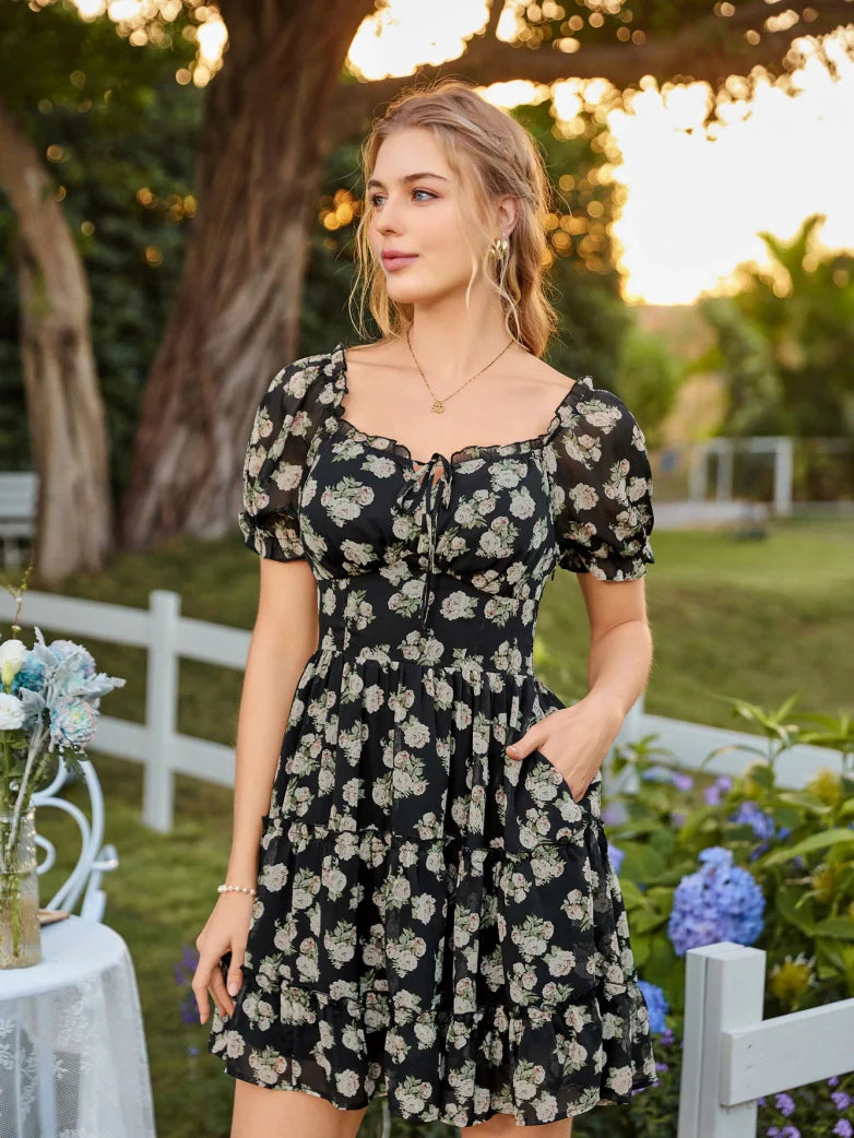 Victorian Summer Floral Pockets Dresses for Women