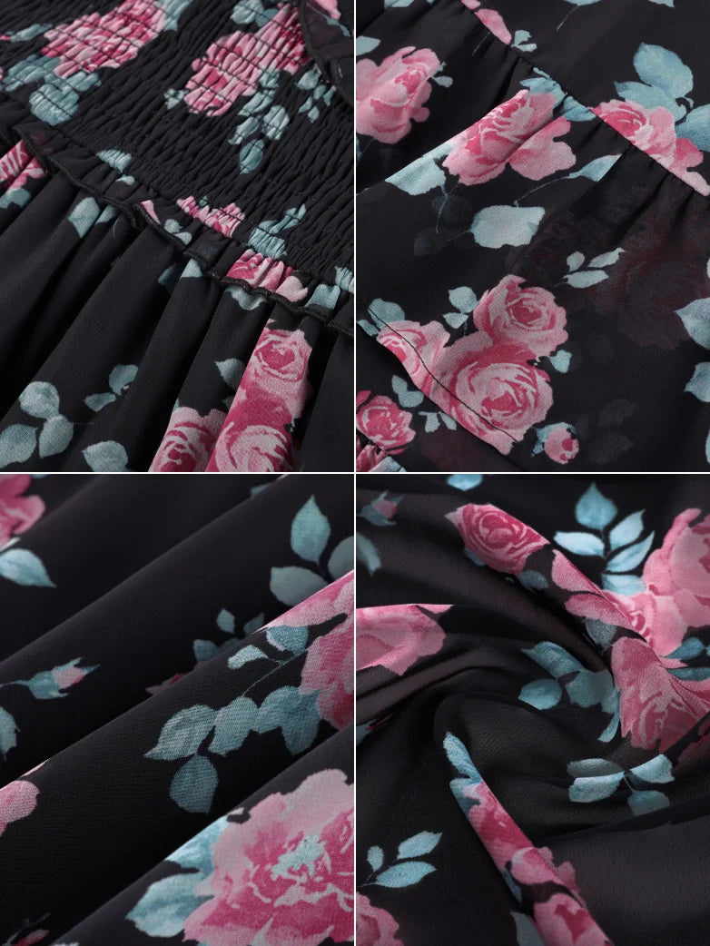 Women Renaissance Chiffon Pleated Pockets Dress