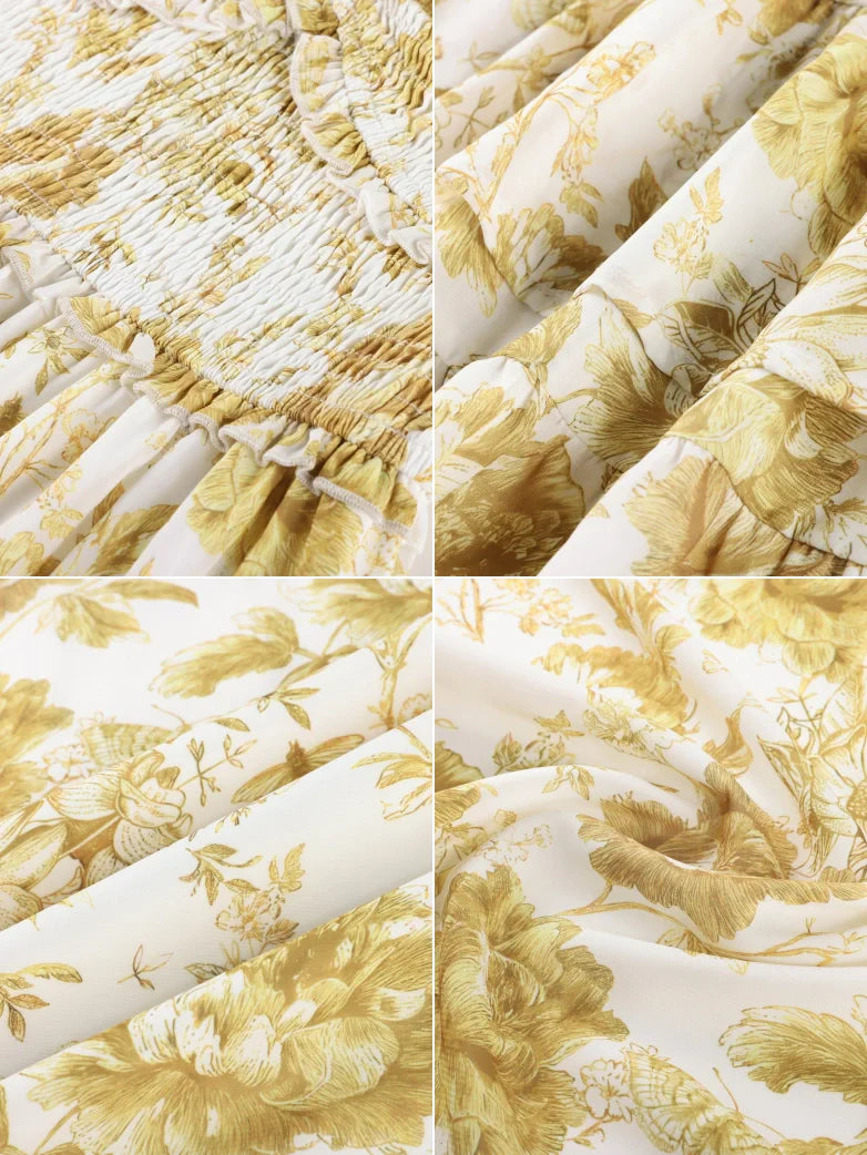 Women Renaissance Chiffon Pleated Pockets Dress
