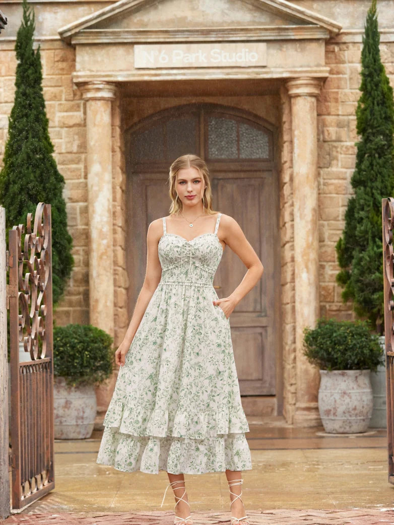 Women Renaissance Chiffon Pleated Pockets Dress