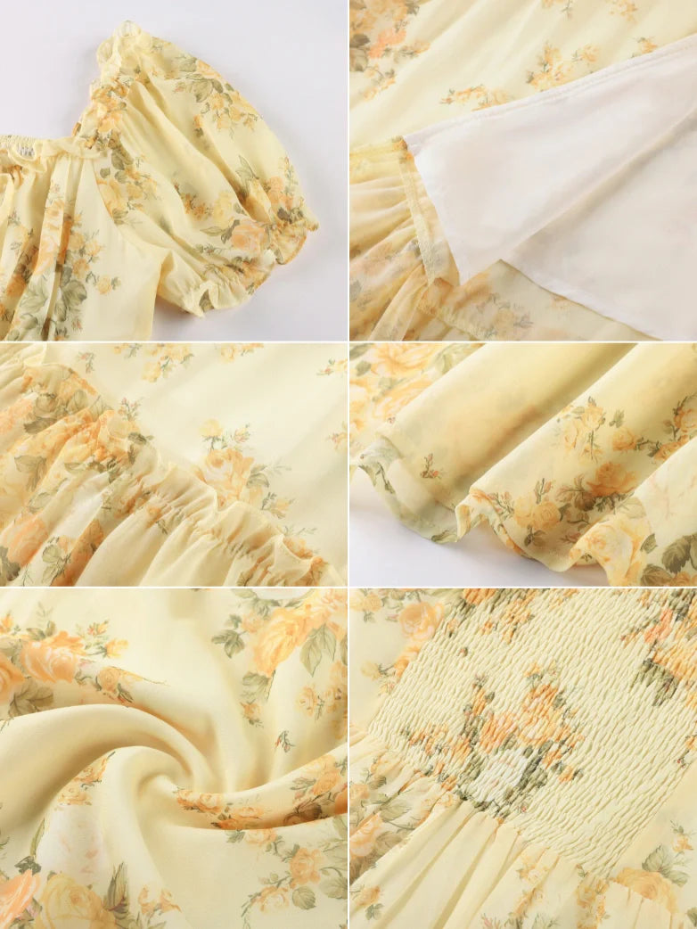 Victoria Garden Tea Party Floral Chiffon Pockets Dress