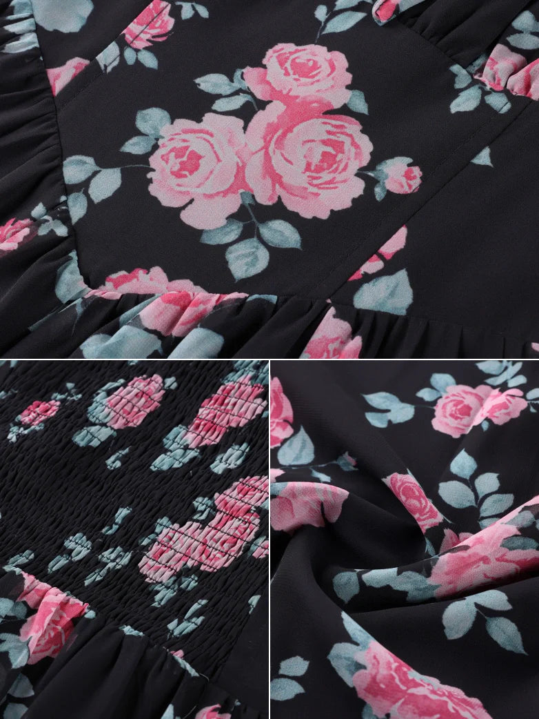 Victoria Garden Tea Party Floral Chiffon Pockets Dress