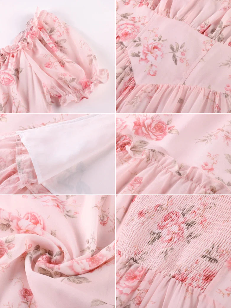 Victoria Garden Tea Party Floral Chiffon Pockets Dress